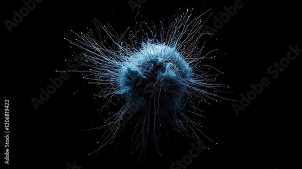 Fototapeta Abstract blue cosmic explosion, dark background, science fiction, for design