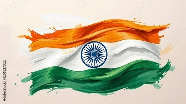 Obraz Indian tricolor flag painted in flowing brush strokes representing art and patriotism