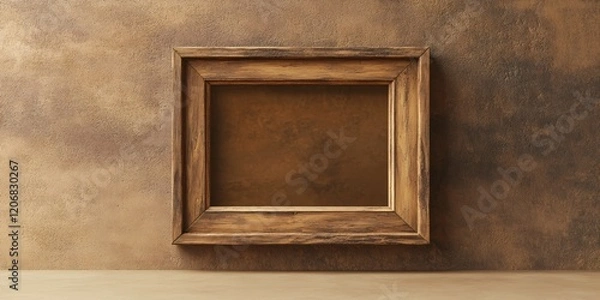Obraz Rustic Wooden Frame on Brown Textured Wall Empty Space
