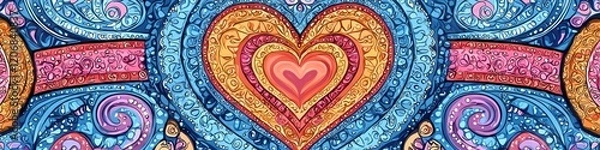 Fototapeta Intricate mandala pattern with heart motif, zentangle style
