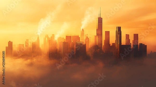 Fototapeta skyline covered in smog, illustrating air pollution and its role in climate change 