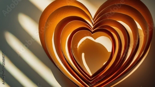 Fototapeta Minimalist heart cutout in paper, casting intricate shadow pattern