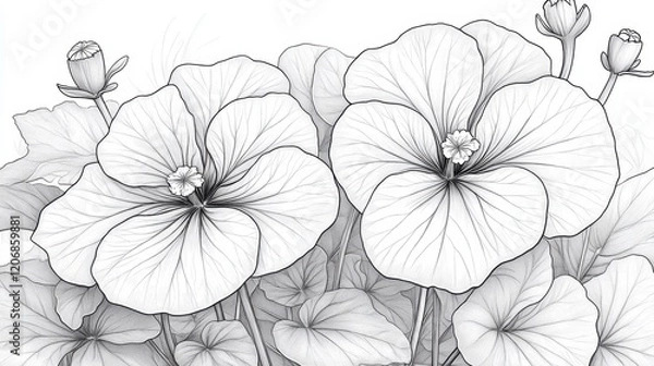 Fototapeta Explore creativity with delightful patterns of flowers in a captivating coloring page for relaxation and enjoyment