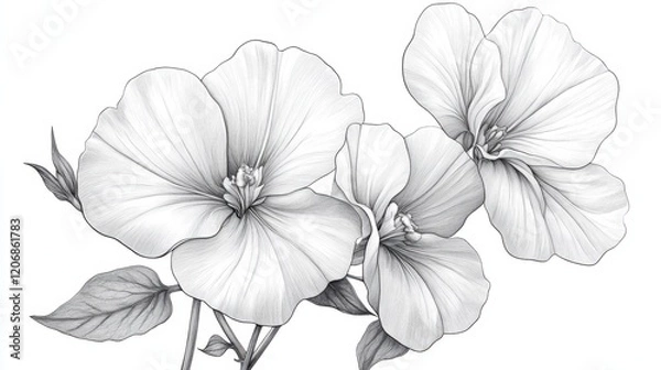 Fototapeta Floral beauty captured in a delicate line drawing perfect for creative coloring enthusiasts of all ages