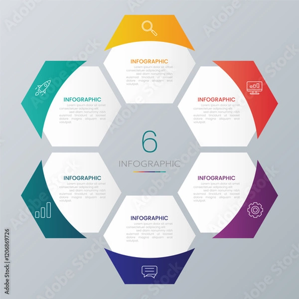 Fototapeta Modern hexagon shape infographic vector with 6 step icons