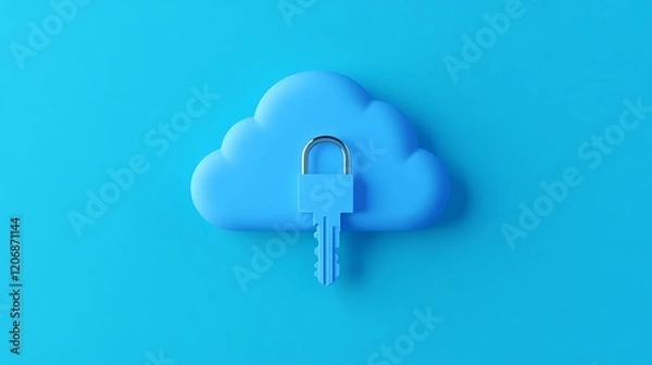 Obraz Blue cloud with a padlock and key symbolizing digital security and data protection concepts in technology