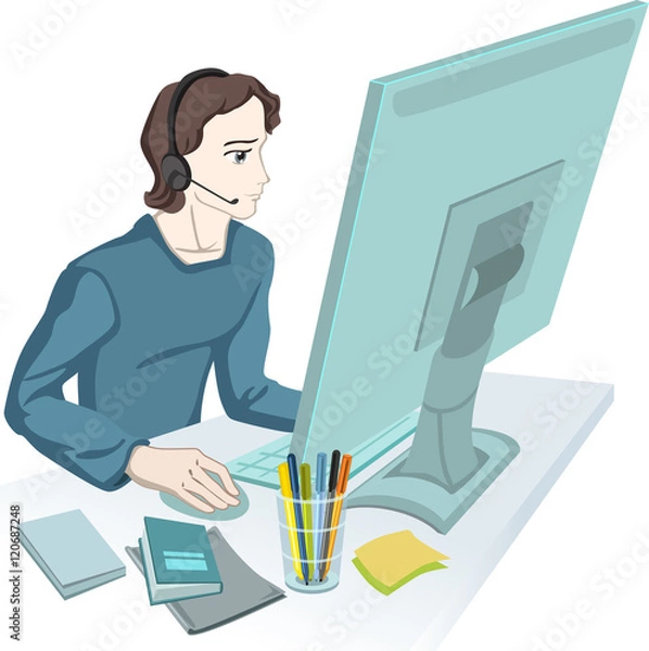 Obraz Young man is working on the computer. 