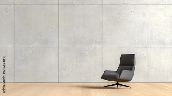Fototapeta Modern Minimalist Living Room with Gray Armchair on Wood Floor and Concrete Wall