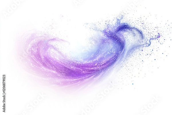 Obraz A soft, enchanting aura of blue and purple magical energy, swirling with light and sparkles, on a white background
