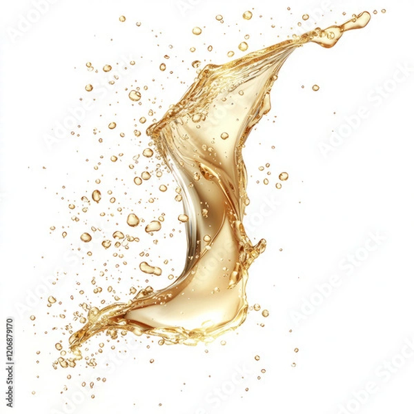 Obraz A wave of champagne forming a delicate breeze, sparkling in mid-air, on a pure white backdrop