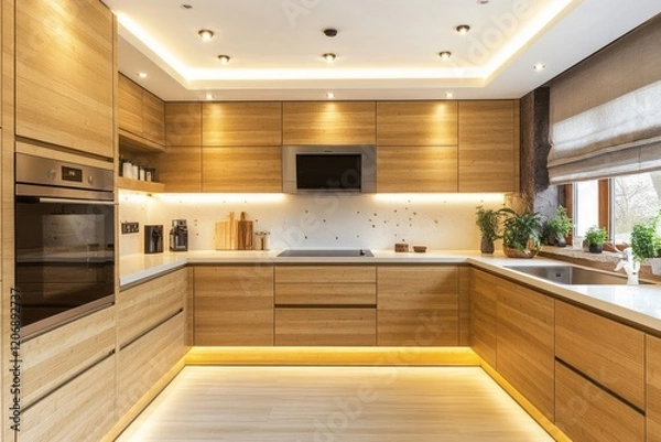 Obraz Modern Light Wood Kitchen Interior Design