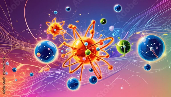 Fototapeta colorful and vibrant scientific background with molecules vector illustration. AI Generated