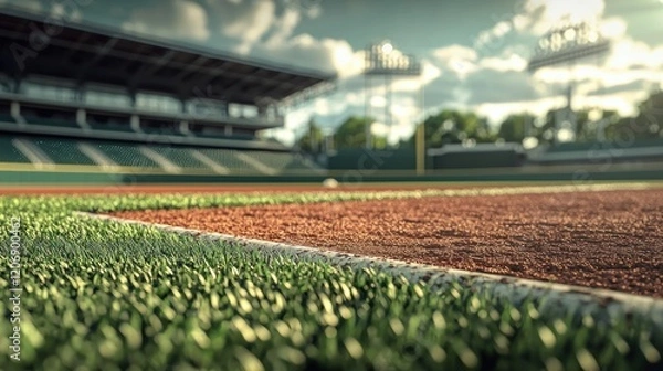 Obraz Baseball Stadium Ground Level View: A Stunning Perspective of a Baseball Field's Infielder's Grass and Clay
