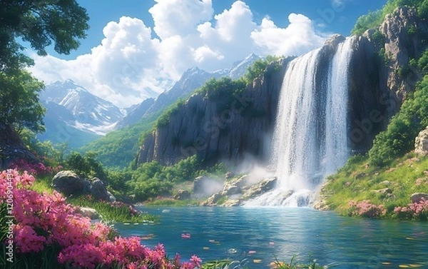 Obraz Alpine Waterfall Pond Pristine Scenery