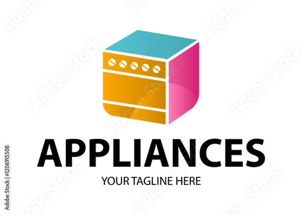 Fototapeta Modern minimalist home appliance store logo. Refrigerator stove and washing machine icon.