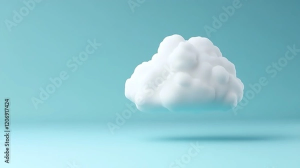 Fototapeta Soft White Cloud Floating Above a Turquoise Background with a Minimalist Style and Clean Aesthetic Appeal