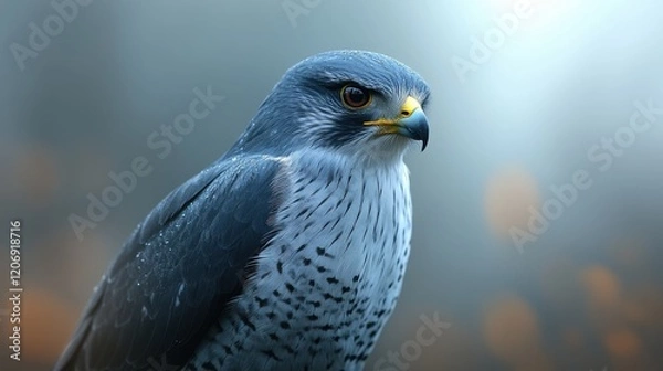 Fototapeta A majestic hawk perched calmly, showcasing its sharp features and beautiful plumage.