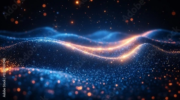 Fototapeta Abstract Blue and Orange Glowing Particle Waves