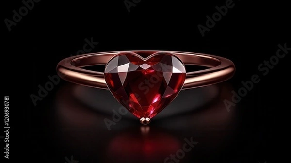 Obraz Elegant heart-shaped red gemstone ring.