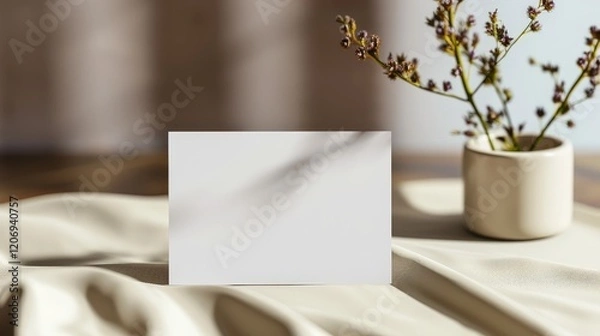 Fototapeta Elegant Minimalist Card With Shadow And Soft Fabrics In Neutral Tones
