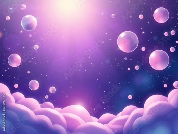 Fototapeta A surreal space with floating geometric shapes and glowing orbs, set against a dreamy, starry background, surreal, dreamy, shapes