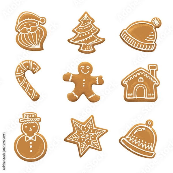 Obraz Christmas cookies. sketch hand drawn.