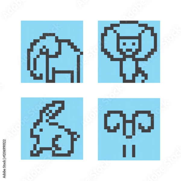 Obraz Set of pixel animal icons. Vector illustration