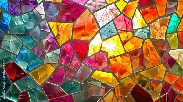 Obraz Colorful Stained Glass Window with Geometric Patterns