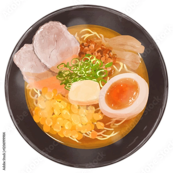 Obraz リアルな味噌ラーメンの俯瞰イラスト