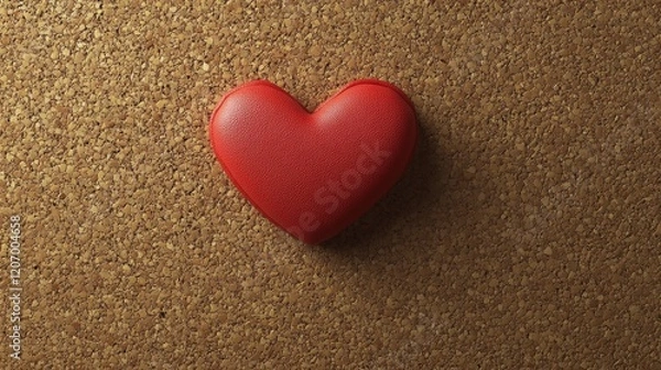 Fototapeta Red Heart Shape on a Blank Cork Board Surface Ideal for Valentine's Day Notes and Creative Expressions in Ultra Realistic Imagery