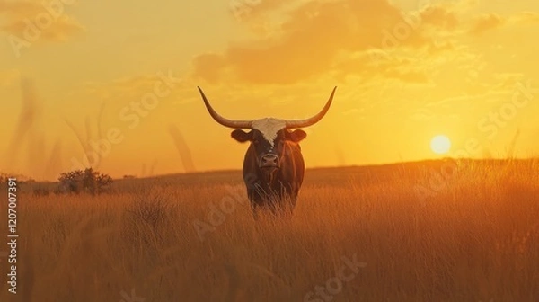 Obraz Lone Texas Longhorn at Sunset