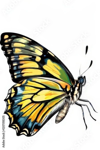 Fototapeta the AI Image Generator, a Vibrant Butterfly Against a Dark Background