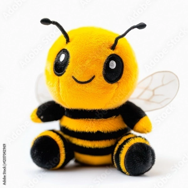 Obraz Cute bee plush toy isolated on white background.