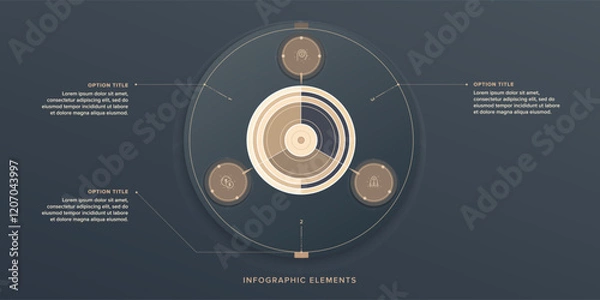 Fototapeta Business process chart infographics with 3 step circles. Round workflow graphic elements. Company flowchart presentation slide. Vector info graphic in flat design