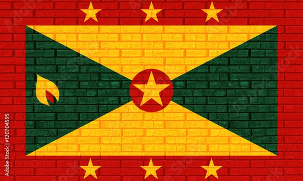 Fototapeta Illustration of the flag of Grenada looking like it has been painted onto a brick wall