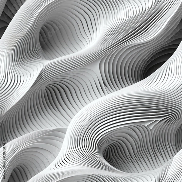 Fototapeta Abstract 3D wavy shapes, Seamless white pattern. Endless background.
