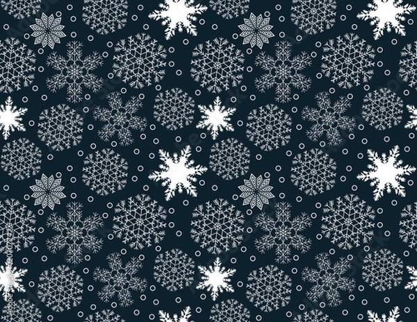 Obraz Seamless pattern of white snowflakes on a blue background