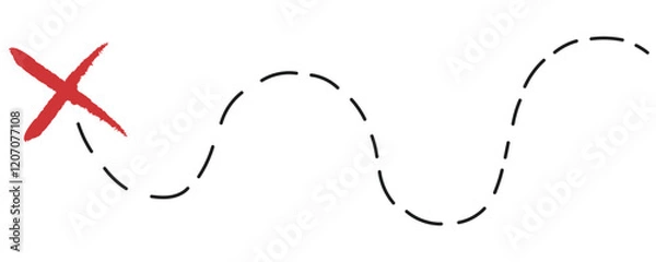 Obraz Treasure map element. A dashed line and red X mark ink on the map, the treasure map with a dotted line, X marks the spot, dashed line to an X	
