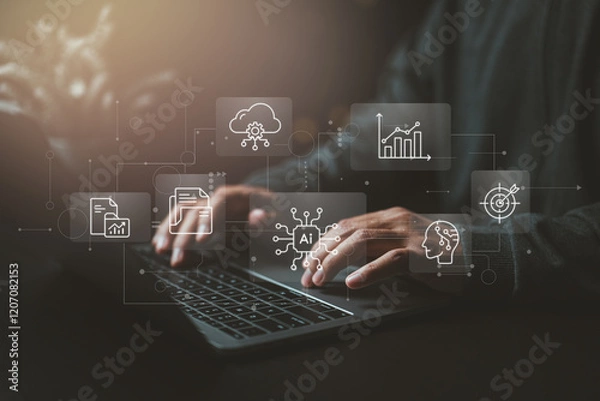 Obraz Empowering insights: Harnessing AI and data for smarter decision-making. Optimizing processes with advanced digital tools.