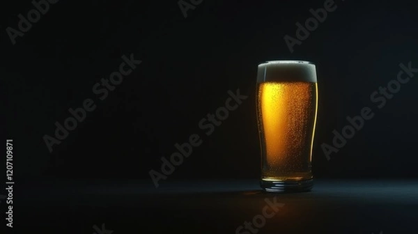 Obraz Glass of Beer with Foam in Dark Background