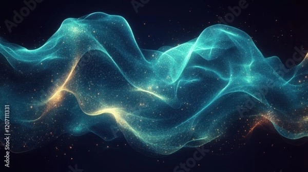 Obraz Wave background with glowing green and blue abstract hues