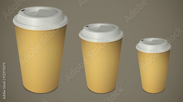 Obraz Three take-out coffee cups with caps