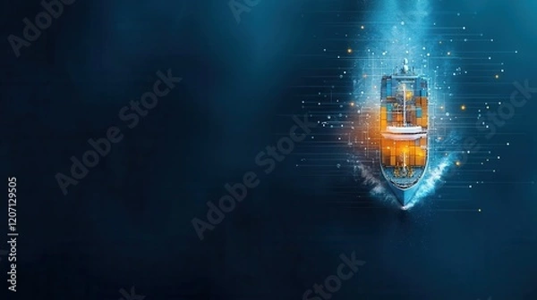 Obraz Futuristic cargo ship navigating the vast ocean horizon digital art blue tones underwater perspective technology and sustainability concept