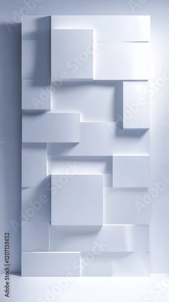 Fototapeta Abstract White Geometric Wall Panel Soft Light. AI Generated