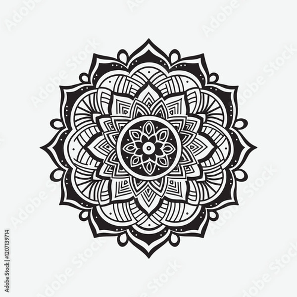 Fototapeta A simple line drawing mandala. Vector graphic design for a coloring book, Cards, Posters, Flyers, Banners. Complex symmetrical mandala design