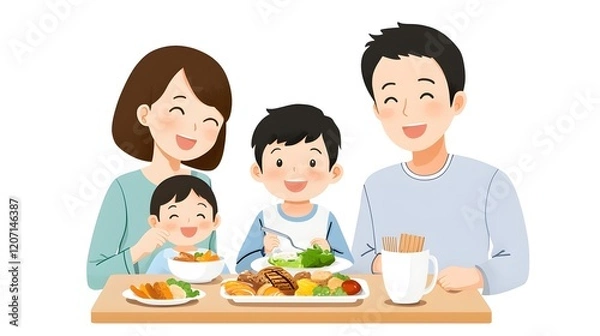 Fototapeta Happy Family Enjoying a Meal Together at the Dining Table, Generative AI.