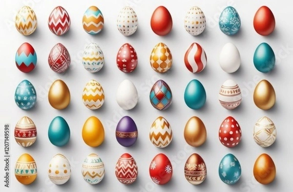 Obraz A set of many Easter eggs with different ornaments and designs. Happy Easter concept