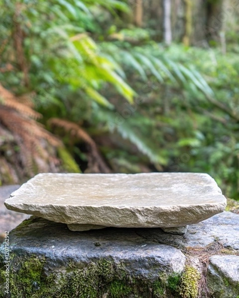 Obraz Serene Stone Platform in Lush Green Forest Nature Scene