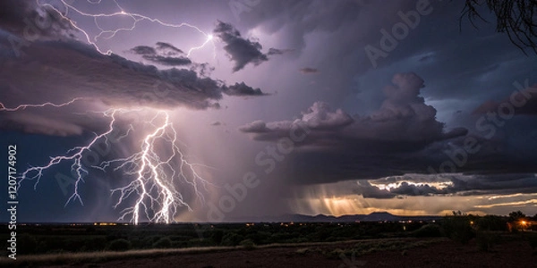 Obraz Thunder lighting storm dark background