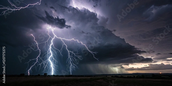 Obraz Thunder lighting storm dark background
